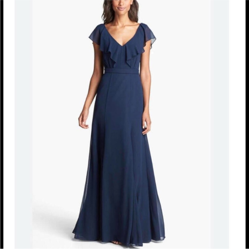 Jenny Yoo Sz 6 Elegant Navy Blue Evening Gown